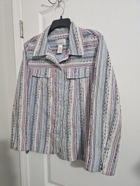 Draper’s & Damon’s Striped Button Up Shirt Embellished Size L Cottage Prairie
